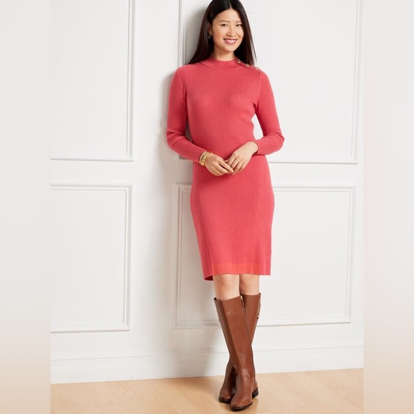 NWT Talbots Holly Berry Red Button Mockneck Ribbed Shift Dress Size XL - Picture 1 of 12